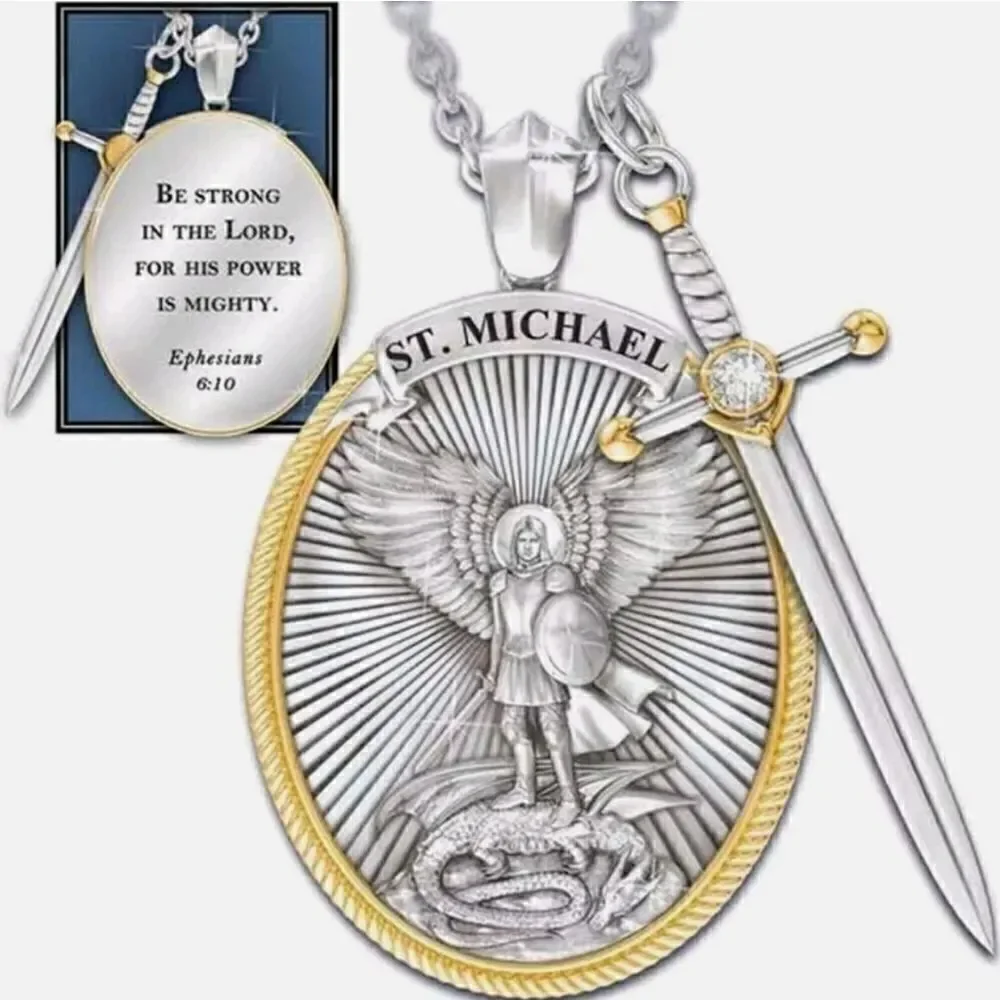 Patron Saint‎ Michael Archangel Catholic Necklace Sword Pendant Mens